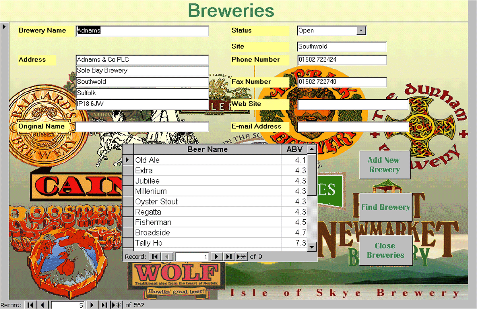 Breweries form - Lists all beers tried from a brewery